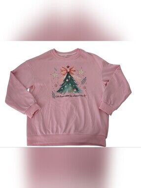 Merry & Bright Pink Christmas Tree Sweatshirt - Women's Size Medium